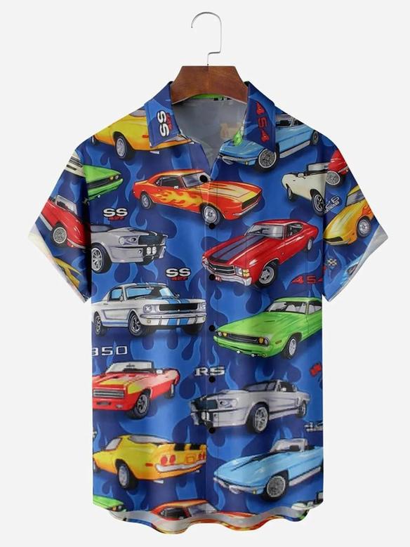 Vintage Sports Car Chest Pocket Men's Hawaiian Shirts Unisex Hawaiian Shirt Aloha Shirt