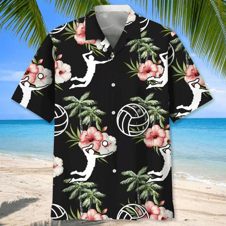 Volleyball American Flag Flower , Volleyball Shirt, Sports Team Group Shirts Unisex Hawaiian Shirt Aloha Shirt