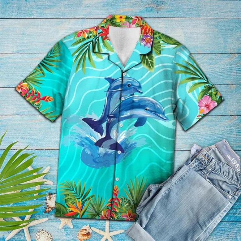 A Couple Of Dolphin Love Summer Vacation Themed Pattern Hawaiian Shirt Summer Gifts