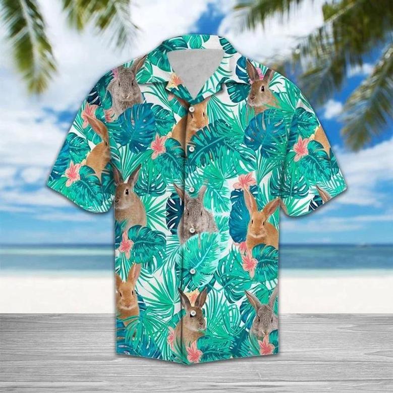 Adorable Rabbit Tropical Lost In Lively Palm Leaves Hawaiian Shirt, Summer Aloha Hawaii Shirt For Men Women Summer Gifts