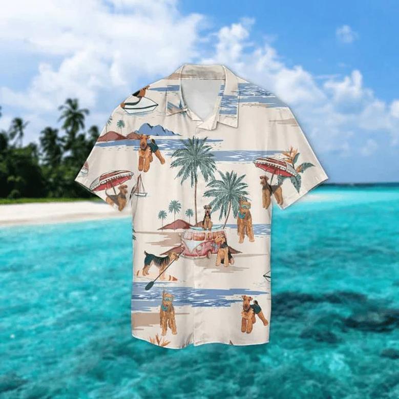 Airedale Terrier Summer Beach Hawaiian Shirt, Hawaiian Shirts For Men, Hawaiian Shirts For Men, Aloha Beach Shirt Summer Gifts