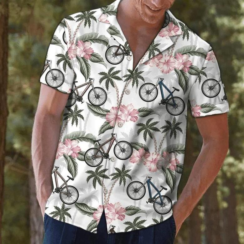 Aloha Pink Flower And Bike Gift For Biking Lovers Hawaiian Shirt, Summer Aloha Hawaii Shirt For Men Women Summer Gifts