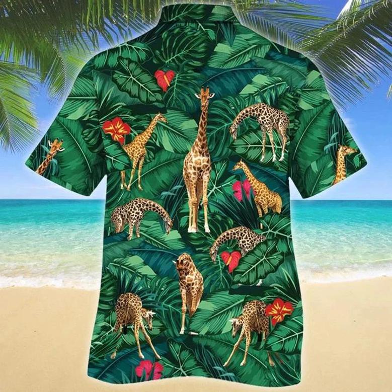 Amazing Green Leaves And Giraffe Lovers Gift Design Hawaiian Shirt Summer Gifts