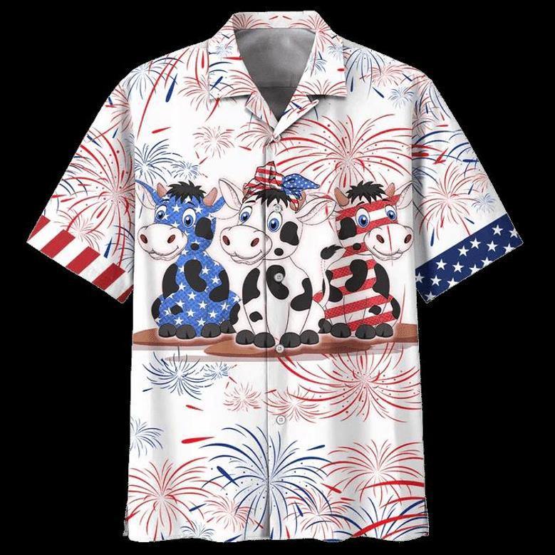 America Cow Background Design Hawaiian Shirt, Hawaiian Shirt Men Summer Gifts