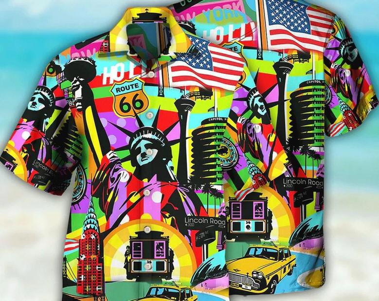 America Travel Colorful Style Shirt, Tropical Beach Shirt Button Down Shirt, Funny Hawaiian Shirt, Best Gifts For Men, Hawaiian Set Gift. Summer Gifts