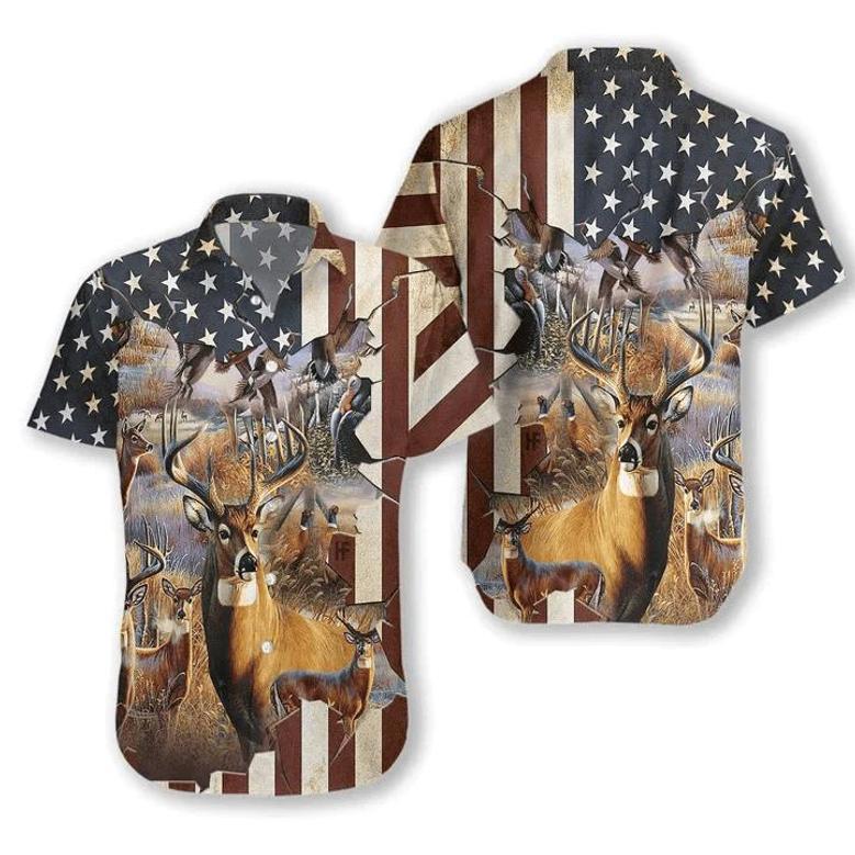 American Hunter Rustic Us Flag Pattern Hawaiian Shirt Summer Gifts