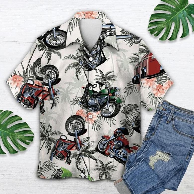 Anniversary Gifts Motorbike Tropical Palm Trees Vintage Style Pattern Hawaiian Shirt Summer Gifts