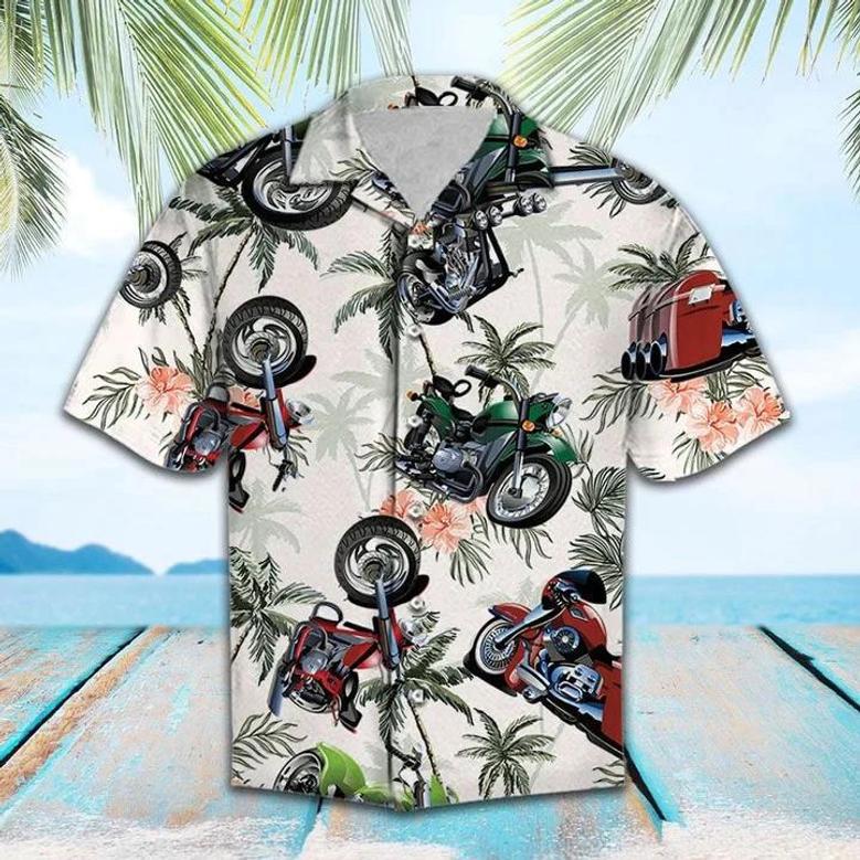 Anniversary Gifts Motorbike Tropical Palm Trees Vintage Style Pattern Hawaiian Shirt Summer Gifts