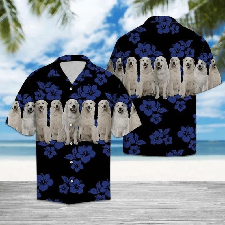 Awesome Great Pyrenees Dogs Tropical Hibiscus On Black Hawaiian Shirt Summer Gifts