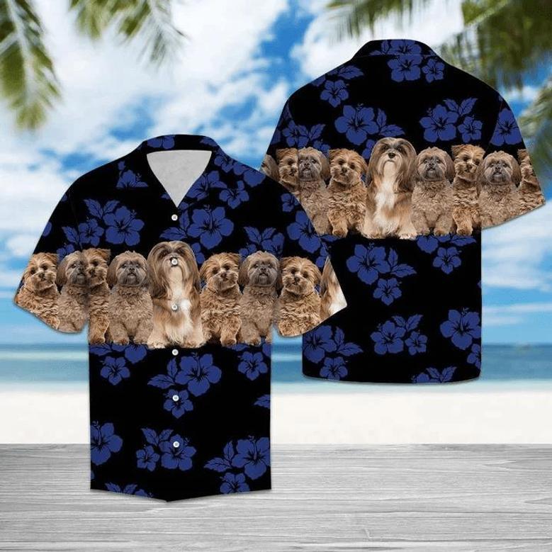 Awesome Lhasa Apso Dog Group On Hibiscus Pattern Hawaiian Shirt Summer Gifts