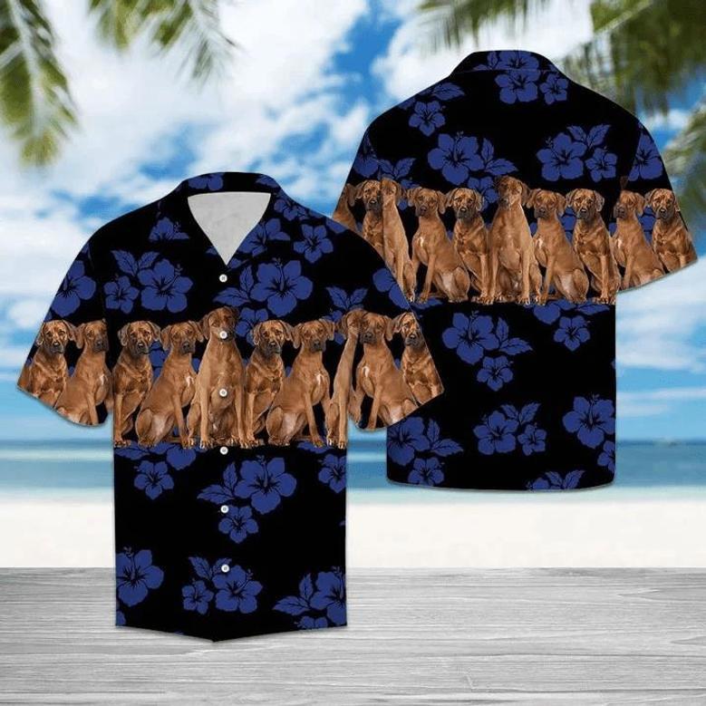 Awesome Rhodesian Ridgeback Dog Group On Hibiscus Pattern Hawaiian Shirt Summer Gifts