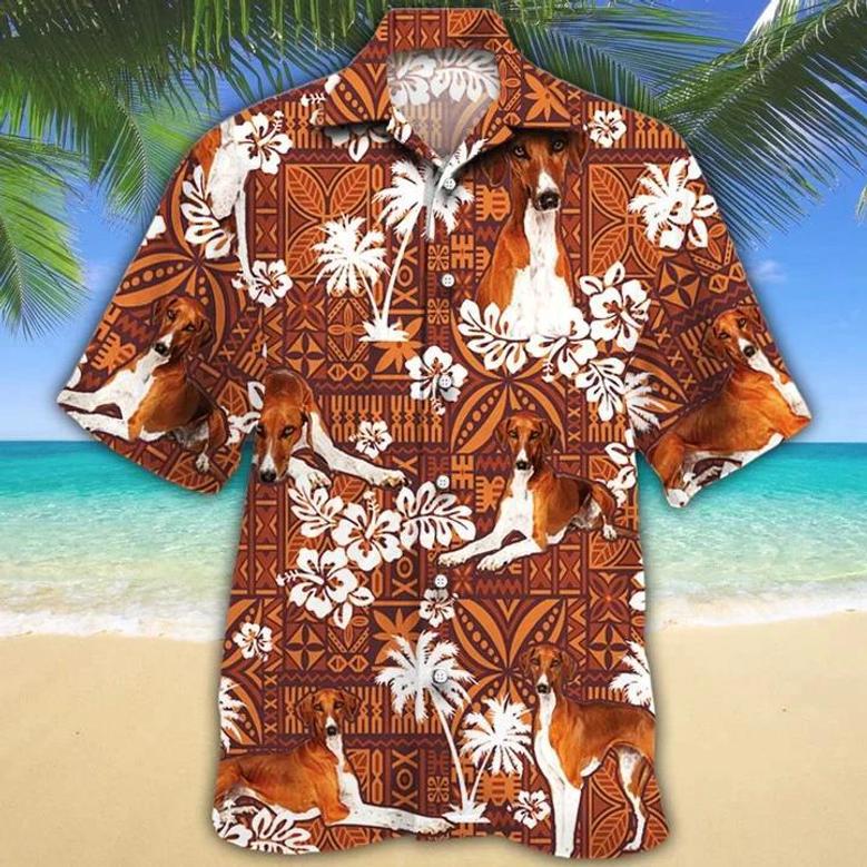 Azawakh Dog With White Palm Trees And Hibiscus In Brown Hawaiian Shirt Summer Gifts