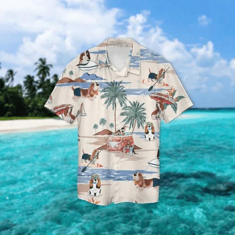 Basset Hound Summer Beach Hawaiian Shirt, Hawaiian Shirts For Men Short Sleeve Aloha Beach Shirt Summer Gifts