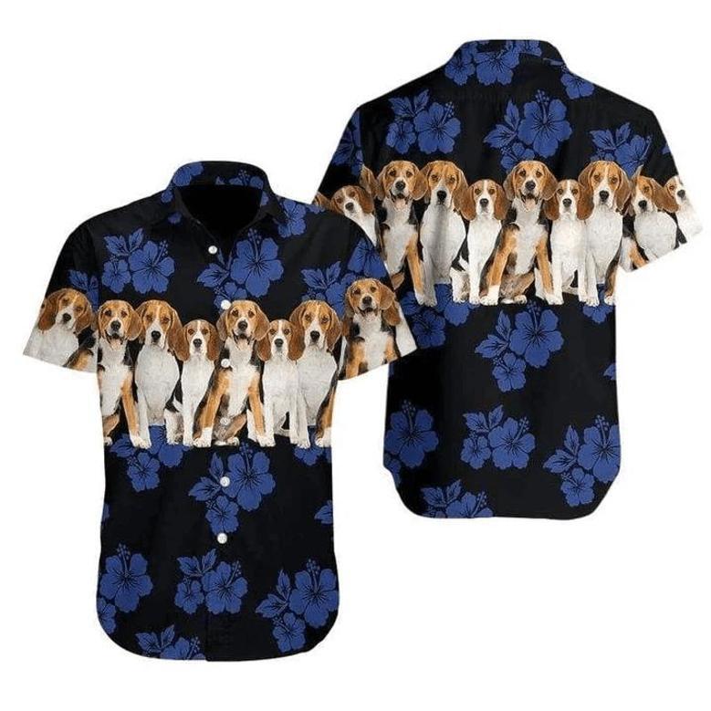 Beagle Hawaiian Shirt, Dog Hawaiian Shirt, Tropical Hibiscus On Black Pattern Hawaiian Shirt Summer Gifts