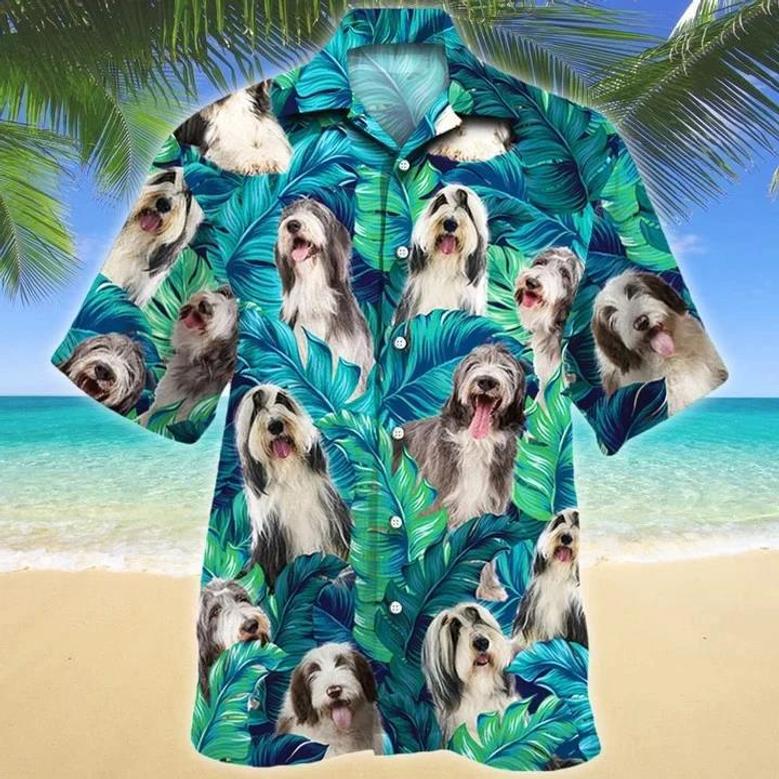 Bearded Collie Dog Lovers Gift Summer Beach Palm Tree Pattern Hawaiian Shirt Summer Gifts