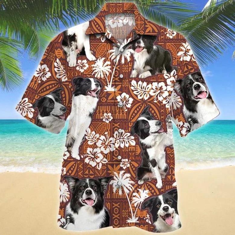 Beautiful Border Collie Dog Red Tribal Pattern Hawaiian Shirt, Border Collie Hawaiian Shirt Short Sleeve For Summer Trip Family Summer Gifts