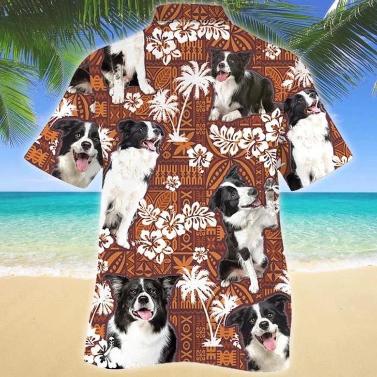 Beautiful Border Collie Dog Red Tribal Pattern Hawaiian Shirt, Border Collie Hawaiian Shirt Short Sleeve For Summer Trip Family Summer Gifts