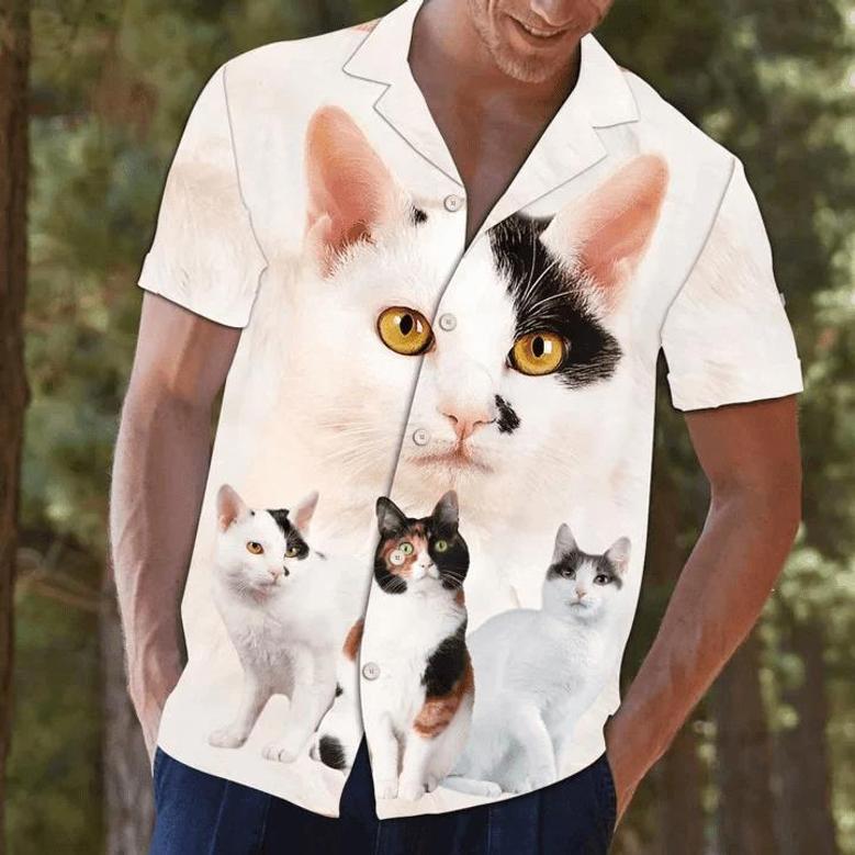 Beautiful Cat Mix While Theme Hawaiian Shirt Summer Gifts