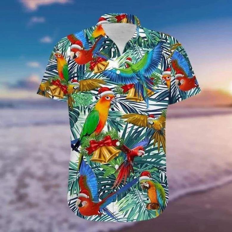 Beautiful Parrot In Santa Hat Christmas So Cute Design Hawaiian Shirt Summer Gifts