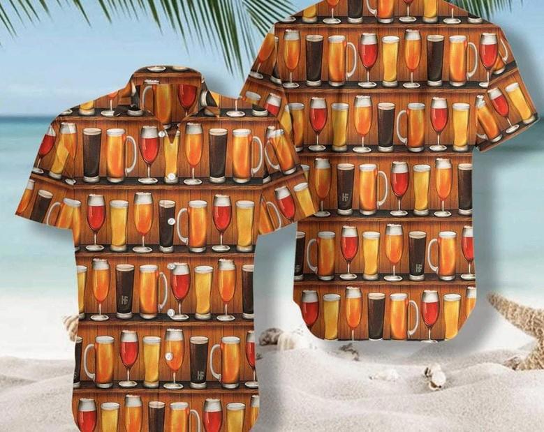 Beer Mugs Hawaiian Shirt, Beach Party Matching Shirt For Men/Women, Hawaiian Set Gift, Gifts For Bachelor Party. Summer Gifts