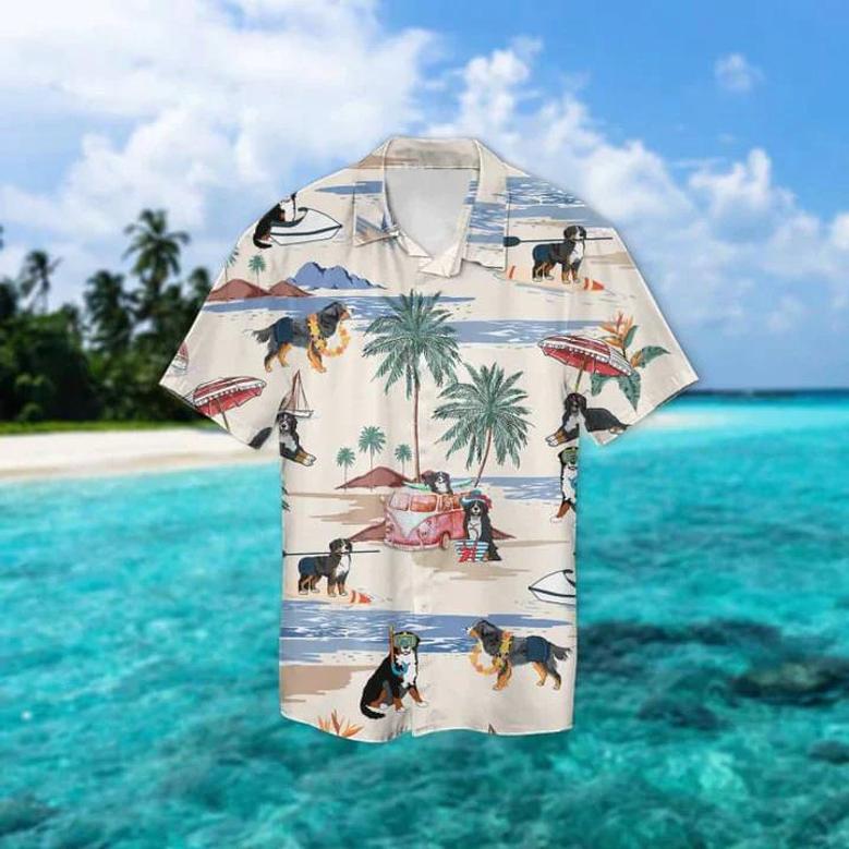 Bernese Mountain Summer Beach Hawaiian Shirt, Hawaiian Shirts For Men, Hawaiian Shirts For Men, Aloha Beach Shirt Summer Gifts