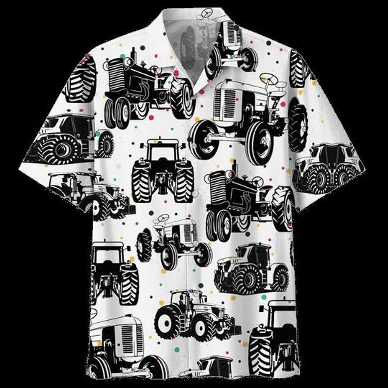 Black And White Tractor Background Design Hawaiian Shirt Summer Gifts