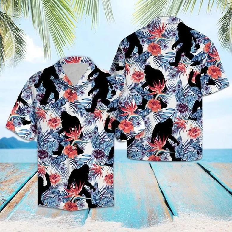 Black Bigfoot Tropical Palm Tree Leaves Summer Vacation Aloha Hawaiian Shirt Summer Gifts