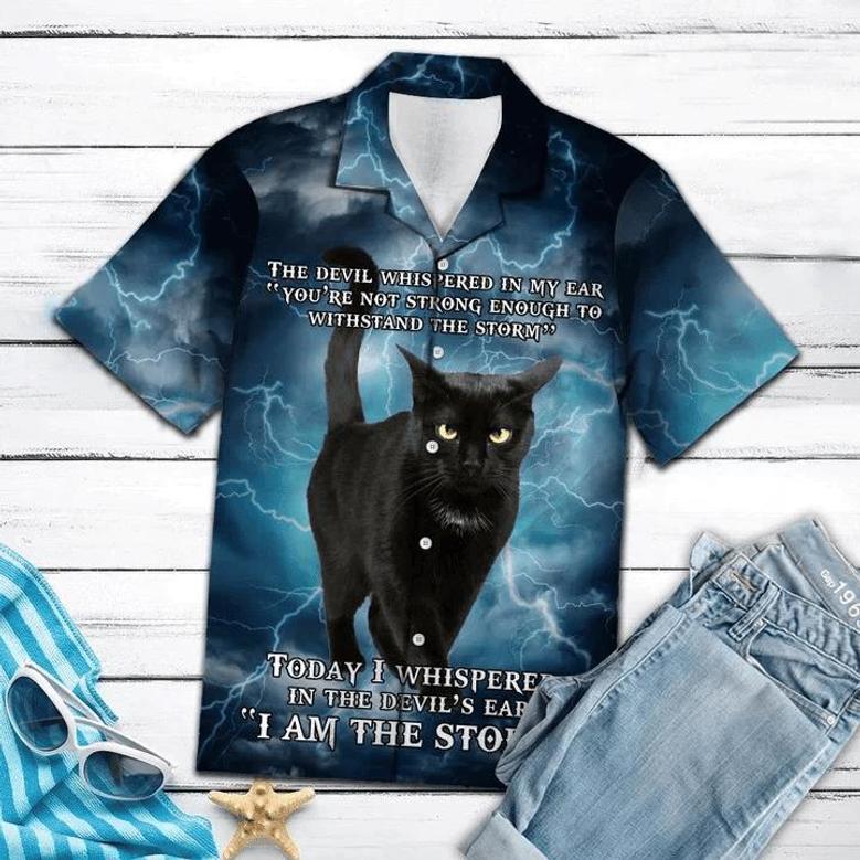 Black Cat I Am The Storm Pattern Hawaiian Shirt Summer Gifts