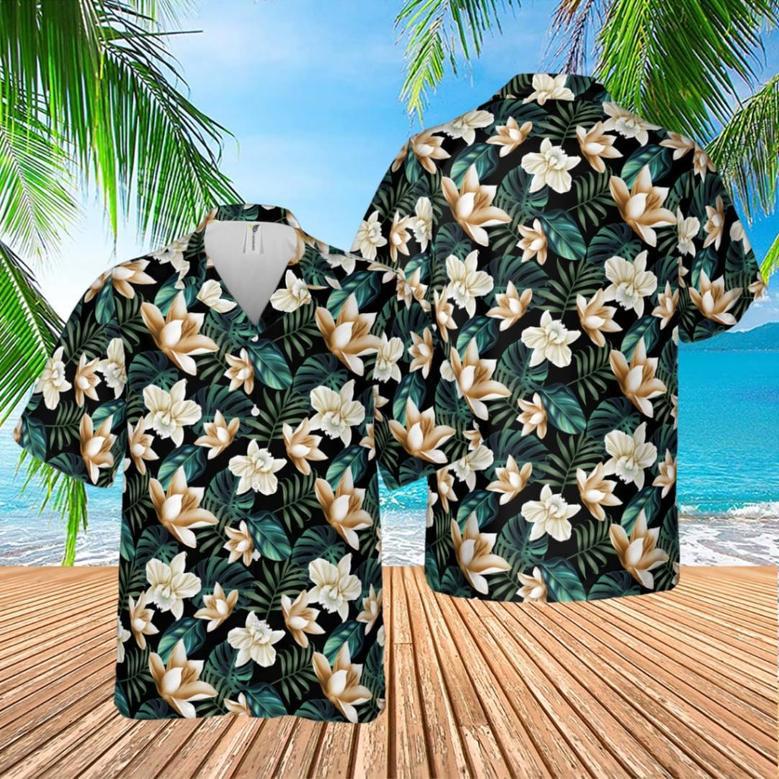 Black Floral Hawaiian Shirt, Gift Idea For Him Summer Gifts