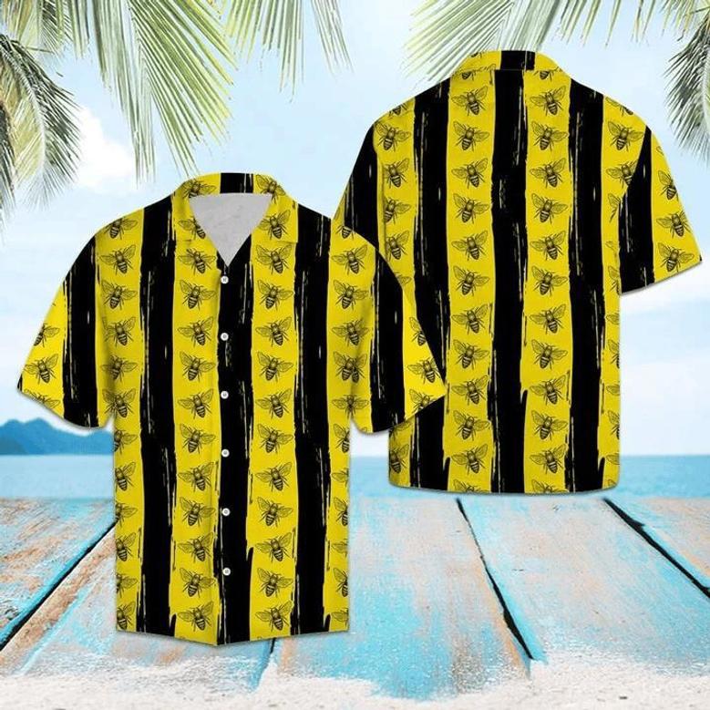 Black Stripes In Yellow Bees Design Hawaiian Shirt Summer Gifts