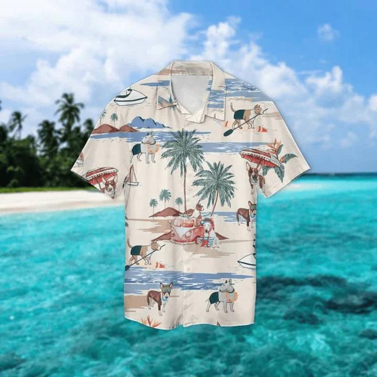 Bull Terrier Summer Beach Hawaiian Shirt, Hawaiian Shirts For Men, Hawaiian Shirts For Men, Aloha Beach Shirt Summer Gifts