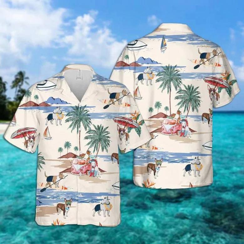 Bull Terrier Summer Beach Hawaiian Shirt, Hawaiian Shirts For Men, Hawaiian Shirts For Men, Aloha Beach Shirt Summer Gifts