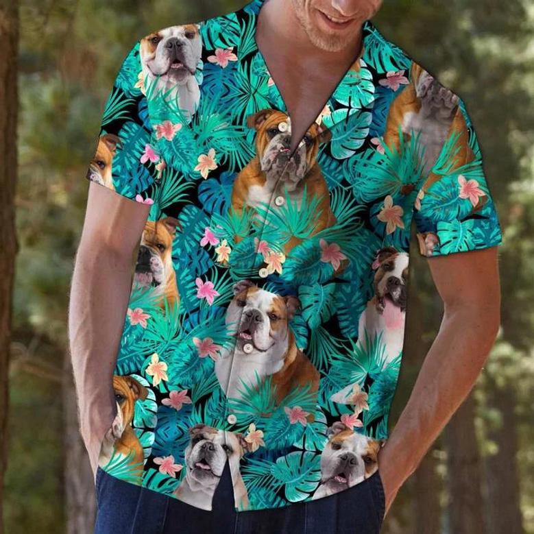 Bulldog Lovers Tropical Palm Tree Leaves Summer Vacation Aloha Hawaiian Shirt Summer Gifts