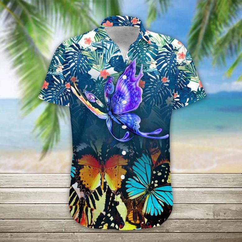 Butterfly Hawaii Shirt, Hawaiian Shirt Casual Button Down Shirts Short Sleeve, Hawaiian Shirt For Men, Women Summer Gifts