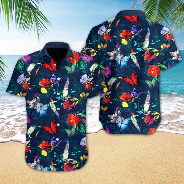 Butterly Flower On Dark Blue Design Hawaiian Shirt Summer Gifts