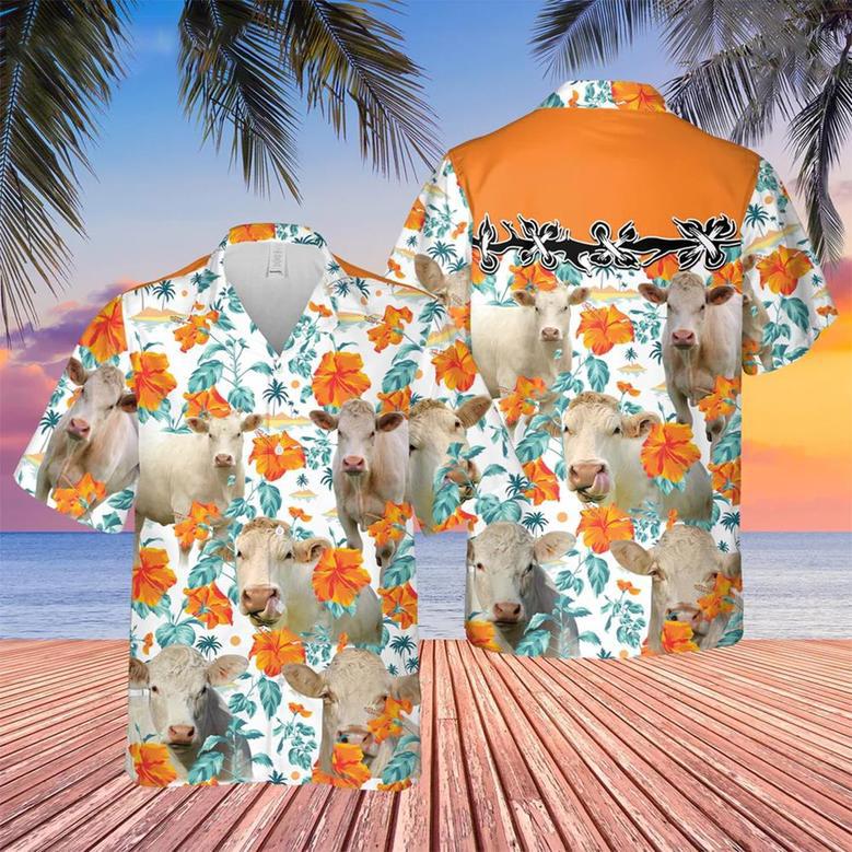 Charolais No Horn Hibiscus Floral Hawaiian Shirt Summer Gifts