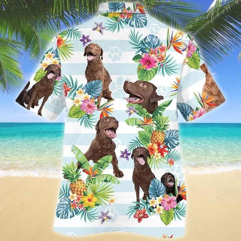 Chesapeake Bay Retriever Dog Tropical Flower Paw Hawaiian Shirt - Summer Button Down Mens Hawaiian Shirts Short Sleeve Summer Gifts