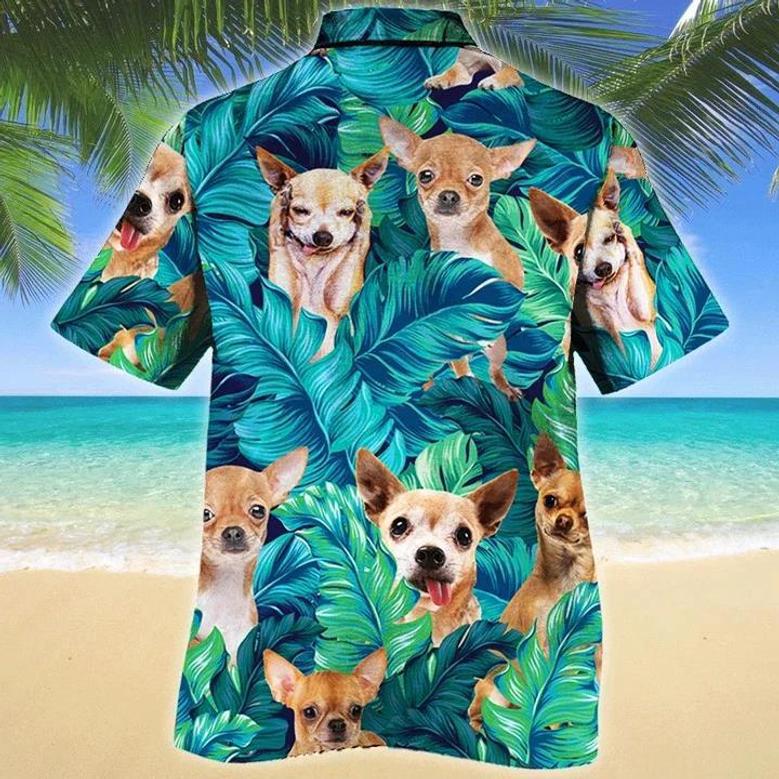 Chihuahua Tropical Hawaii Shirt For Dog Lovers, Hiding Chihuahua Dog In Tropical Palm Leaves Pattern Hawaiian Shirt Summer Gifts