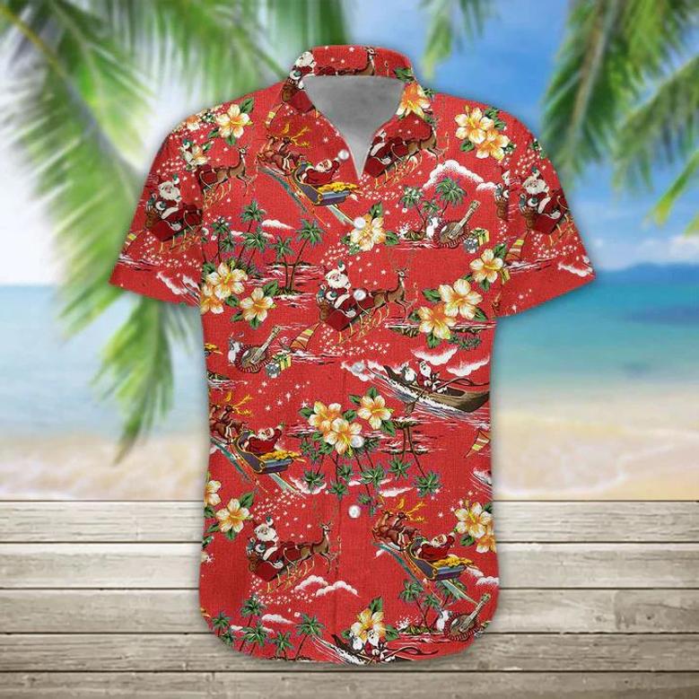 Christmas Santa Hawaii Shirt, Men's Hawaiian Shirt Casual Button Down Shirts, Short Sleeve Hawaiian Shirts For Men Summer Gifts