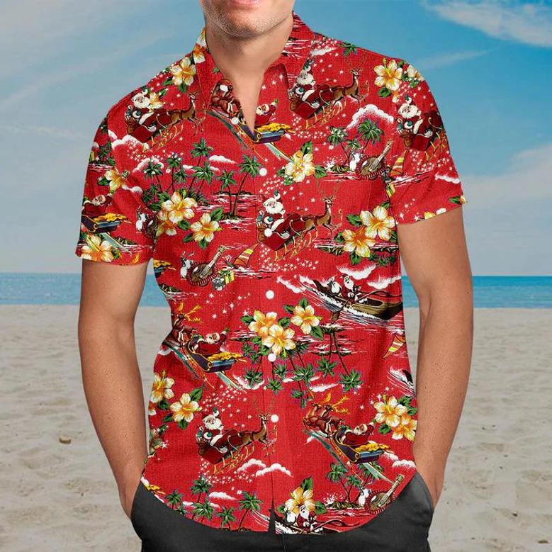 Christmas Santa Hawaii Shirt, Men's Hawaiian Shirt Casual Button Down Shirts, Short Sleeve Hawaiian Shirts For Men Summer Gifts