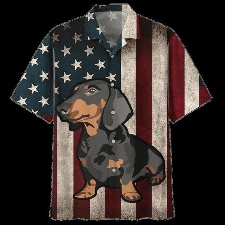 Classic Flag Dachshund Watercolor Design Hawaiian Shirt Summer Gifts