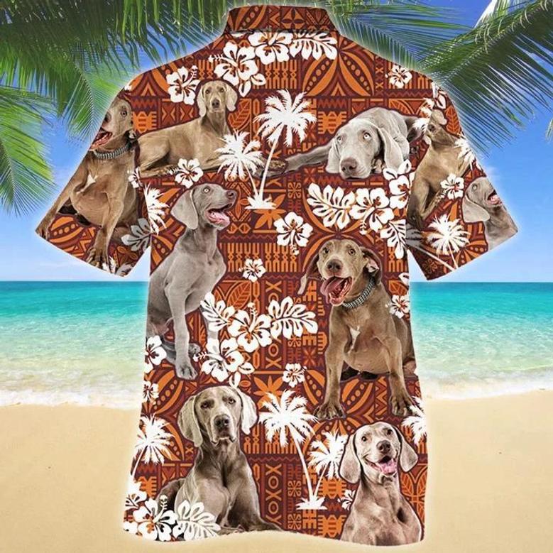 Clever Weimaraner Dog Lovers Red Tribal Pattern Tropical Design Hawaiian Shirt Summer Gifts