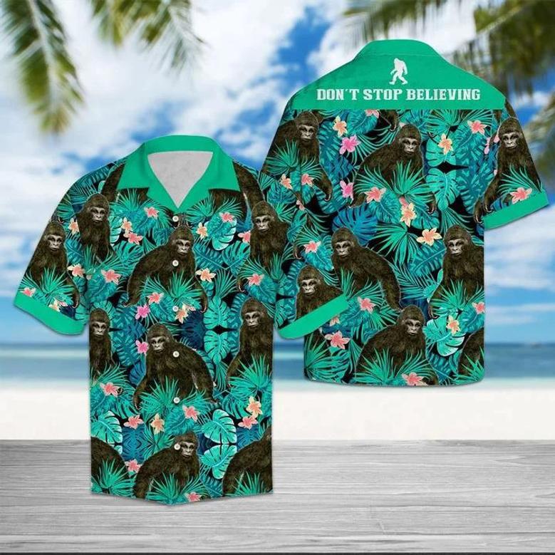 Cool Chimpanzee Mix Light Blue Leaves Hawaiian Shirt Summer Gifts