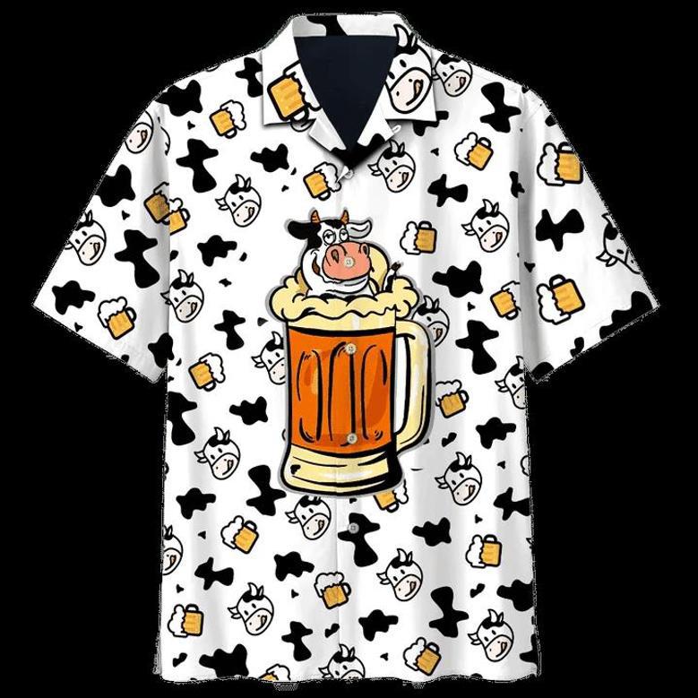 Cow And Beer Cow Skin Pattern Black And White Theme Hawaiian Shirt Summer Gifts