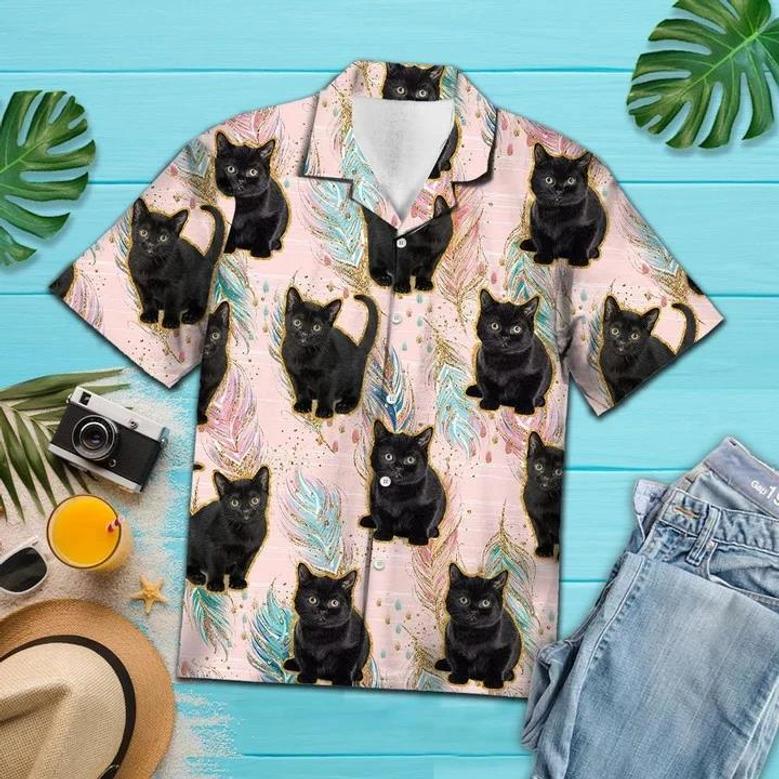 Cute Baby Black Cat Boho Feather Pattern Hawaiian Shirt Summer Gifts