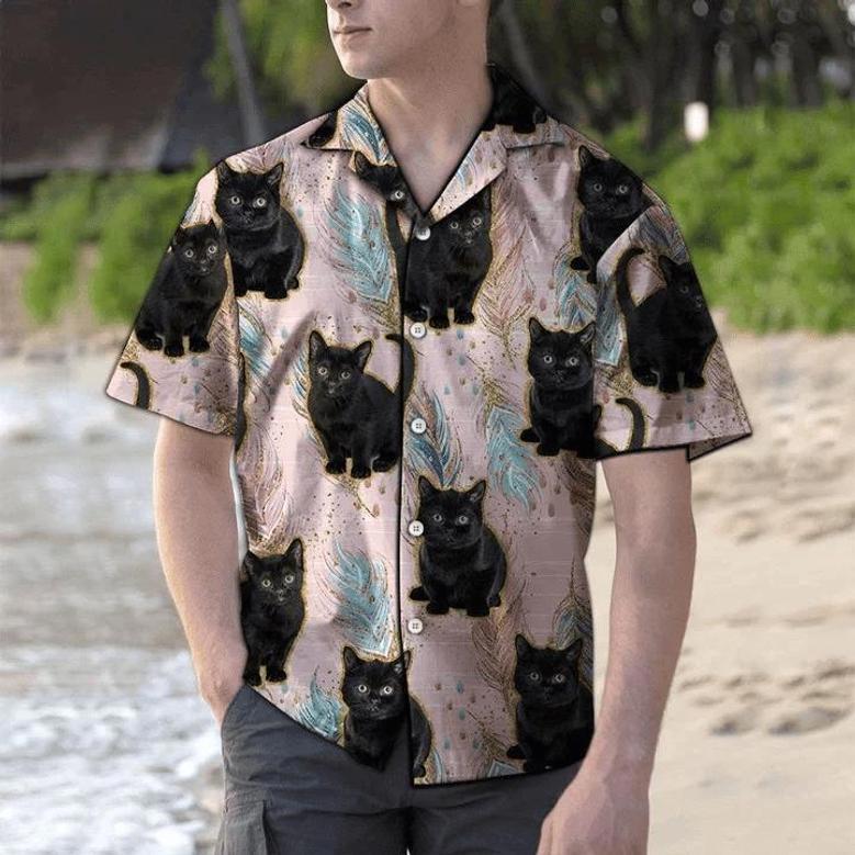 Cute Baby Black Cat Boho Feather Pattern Hawaiian Shirt Summer Gifts