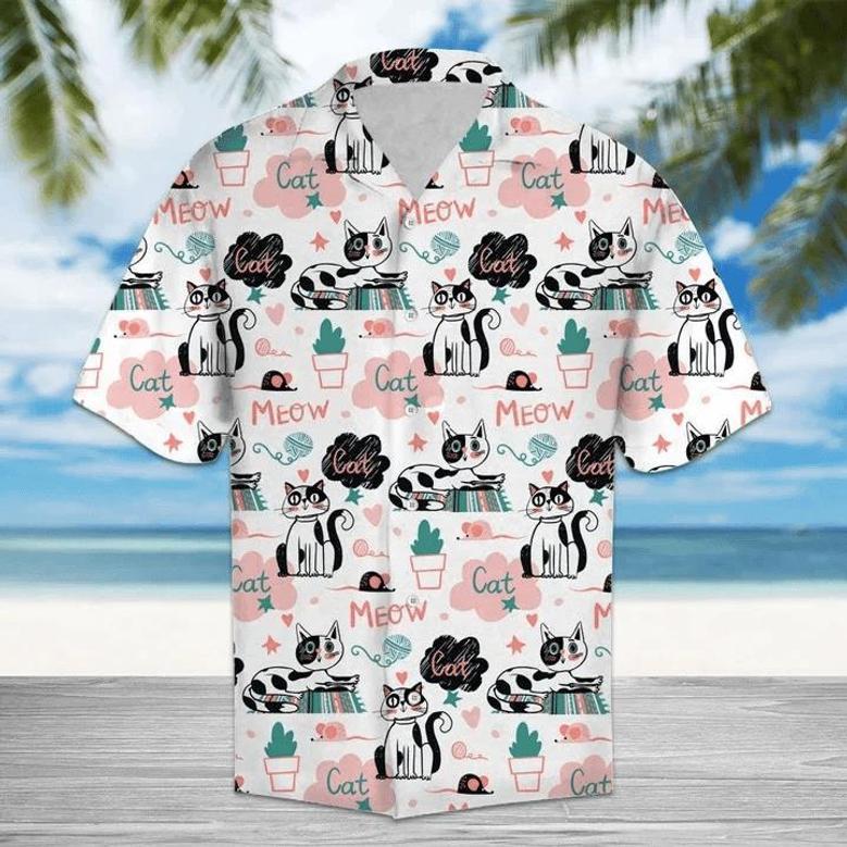 Cute Cat Say Meow Activities Of A Day Pattern Hawaiian Shirt Summer Gifts