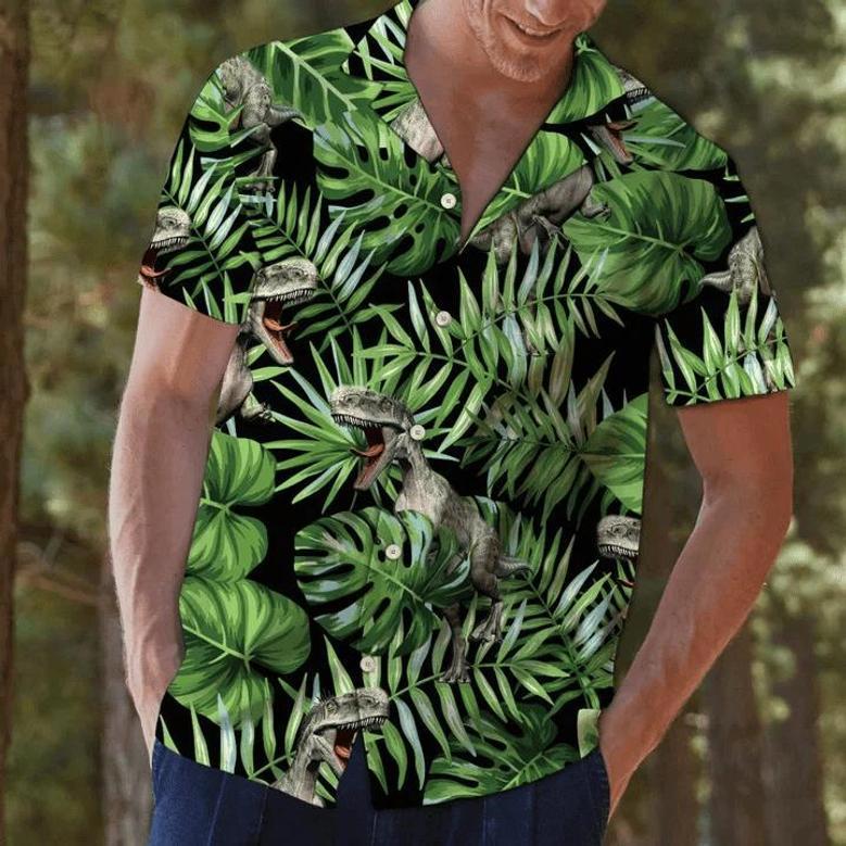 Dinosaur In Deep Forest Design Hawaiian Shirt Summer Gifts