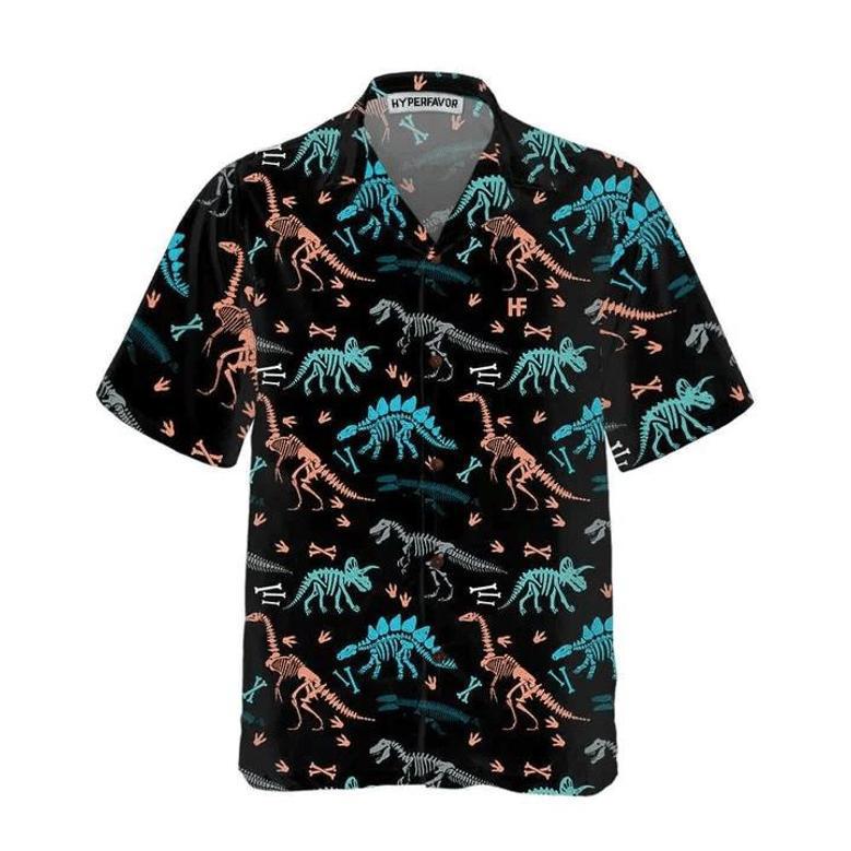 Dinosaur Skeleton Seamless Grunge Pattern Hawaiian Shirt Summer Gifts