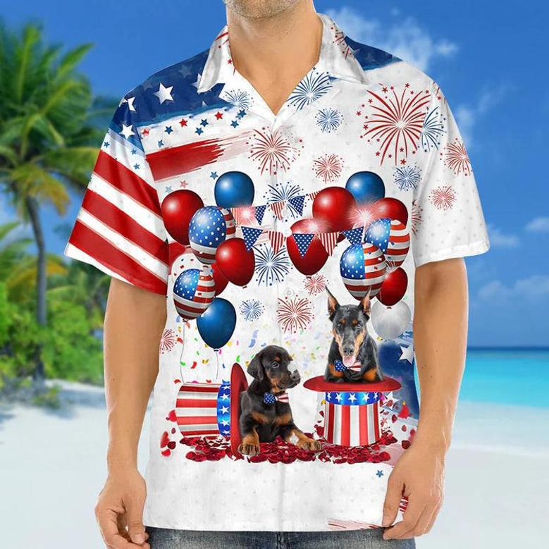 Doberman Independence Day Hawaiian Shirt, Dog Hawaii Beach Shirt Short Sleeve For Of July Summer Gifts